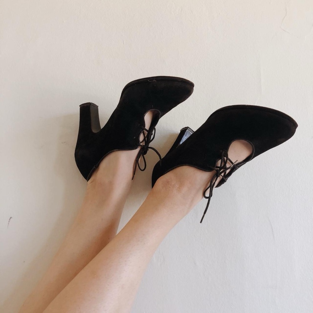 Vintage Suede Leather 90s Lace Up Heels